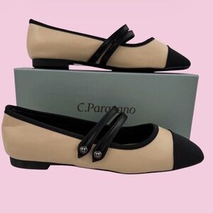 C.Paravano Clara TwoTone Double Strap Mary Jane Flats